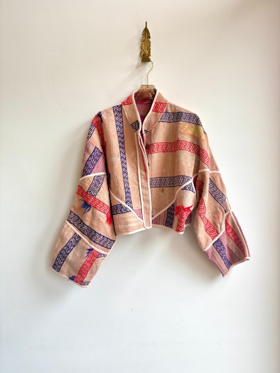 Reversible Kaira Quilted Cropped Jacket in Colors Blush, Mauve, Blue, Red & Pink, Gold, Brown - Made X Hudson