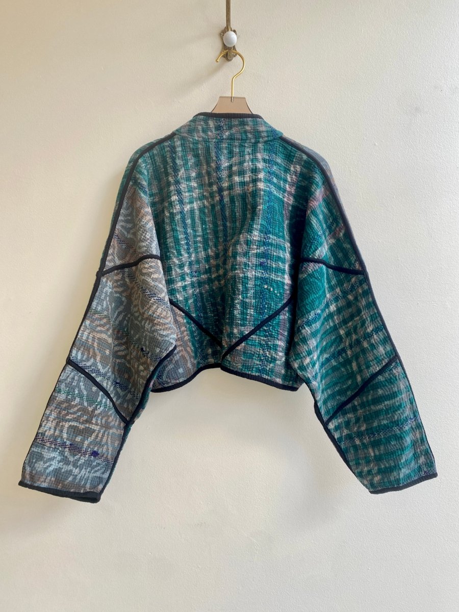 Reversible Kaira Quilted Cropped Jacket in Colors Peacock Blue, Black & Grey, Green - Made X Hudson