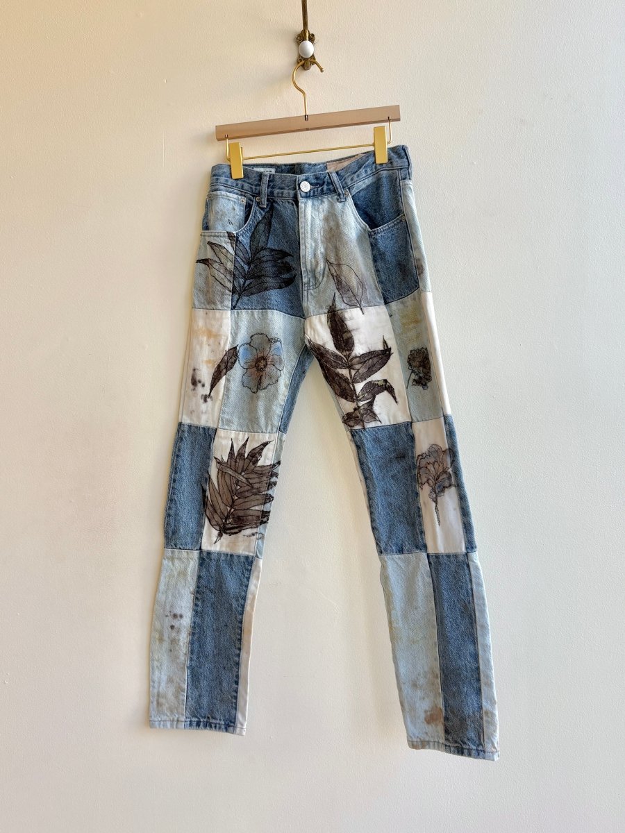 Mixed Patchwork Eco Printed & Hand Drawn Straight Leg Pants (Reworked) - Made X Hudson