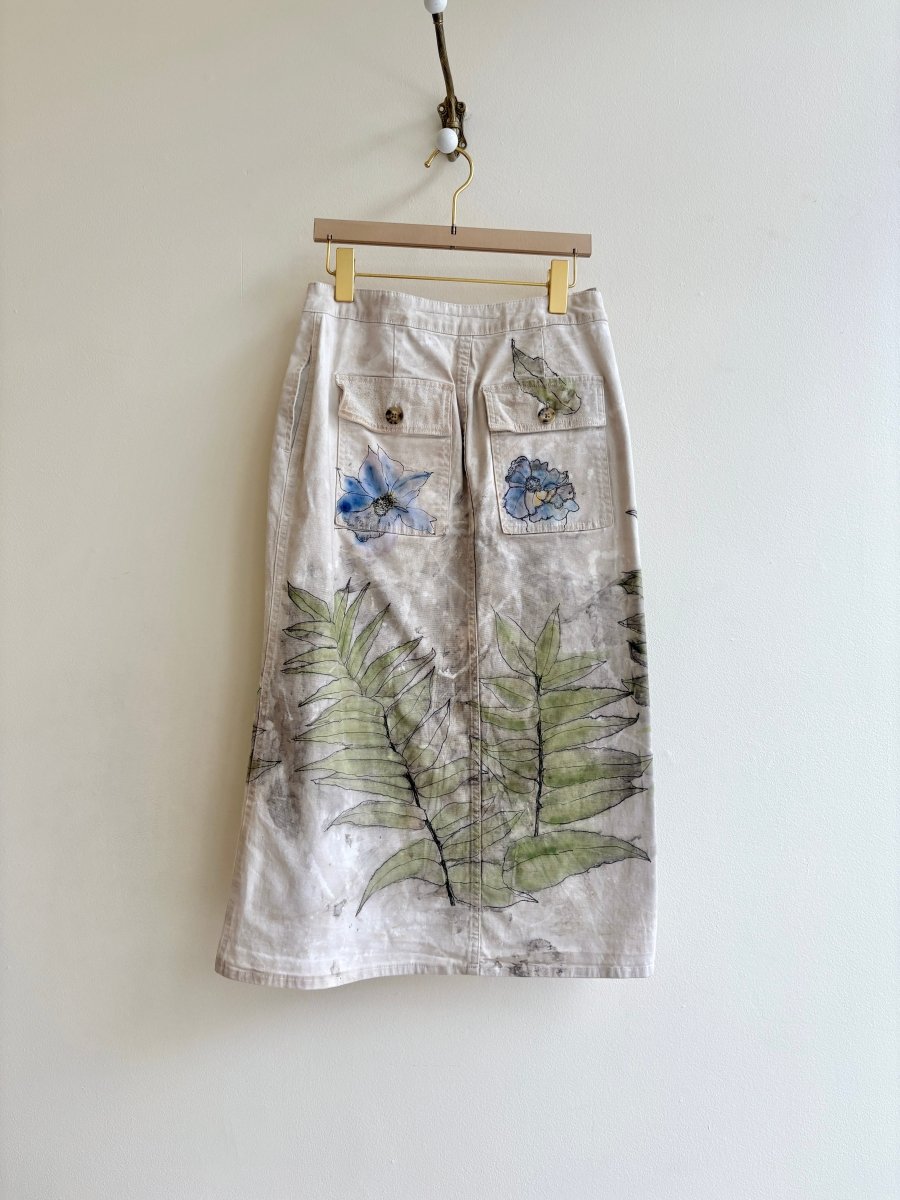 Canvas Eco - Printed & Hand Drawn Wrap Skirt w/ Purple & Blue Flowers (Reworked) - Made X Hudson