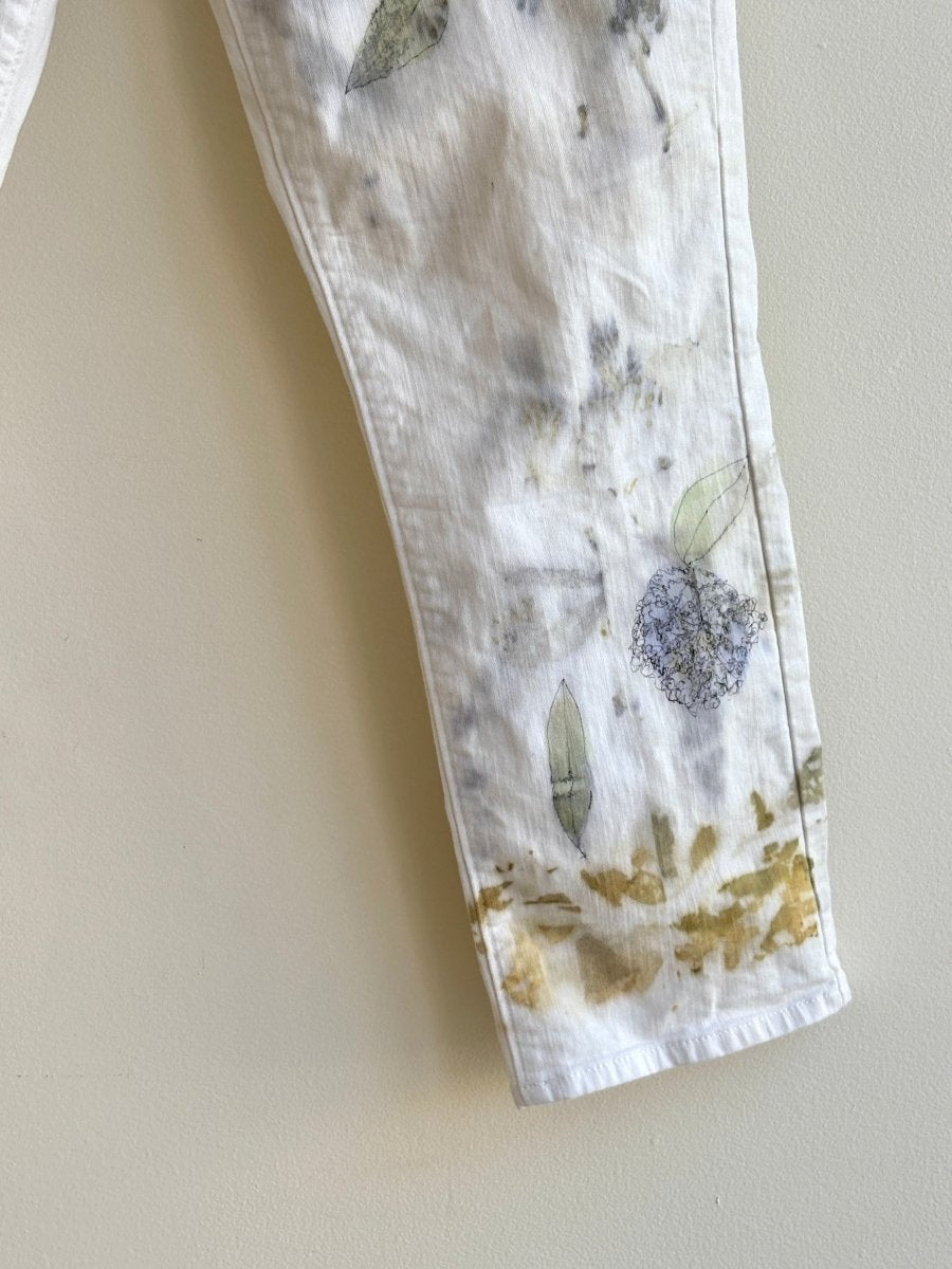 Lavender & Lime Eco Printed & Hand Drawn Slim Leg Pants w/ Yellow Bottoms (Reworked) - Made X Hudson