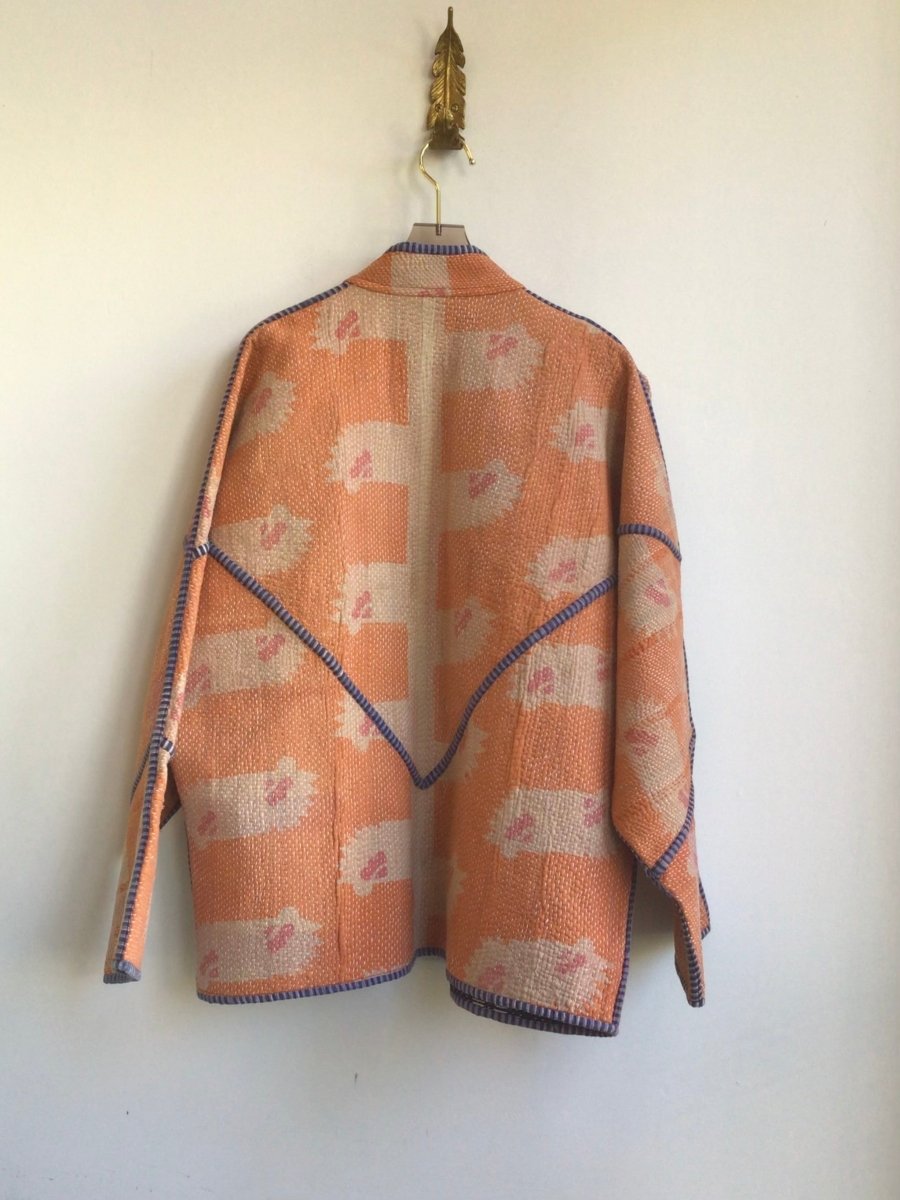 Reversible Ladhiya Quilted Jacket in Peach, Beige & Burgundy, Forest - Made X Hudson