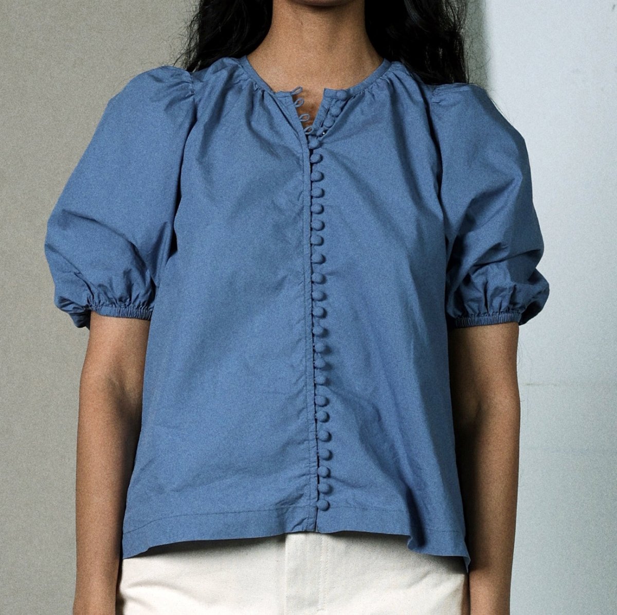 Blue Button Down Edith Blouse - Made X Hudson