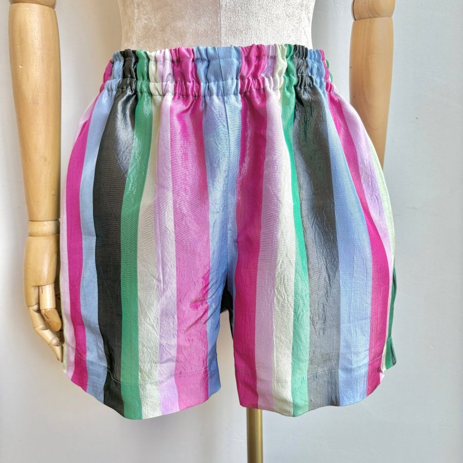 Pink, Black, Green, Cream & Blue Stripe Town Shorts - Made X Hudson