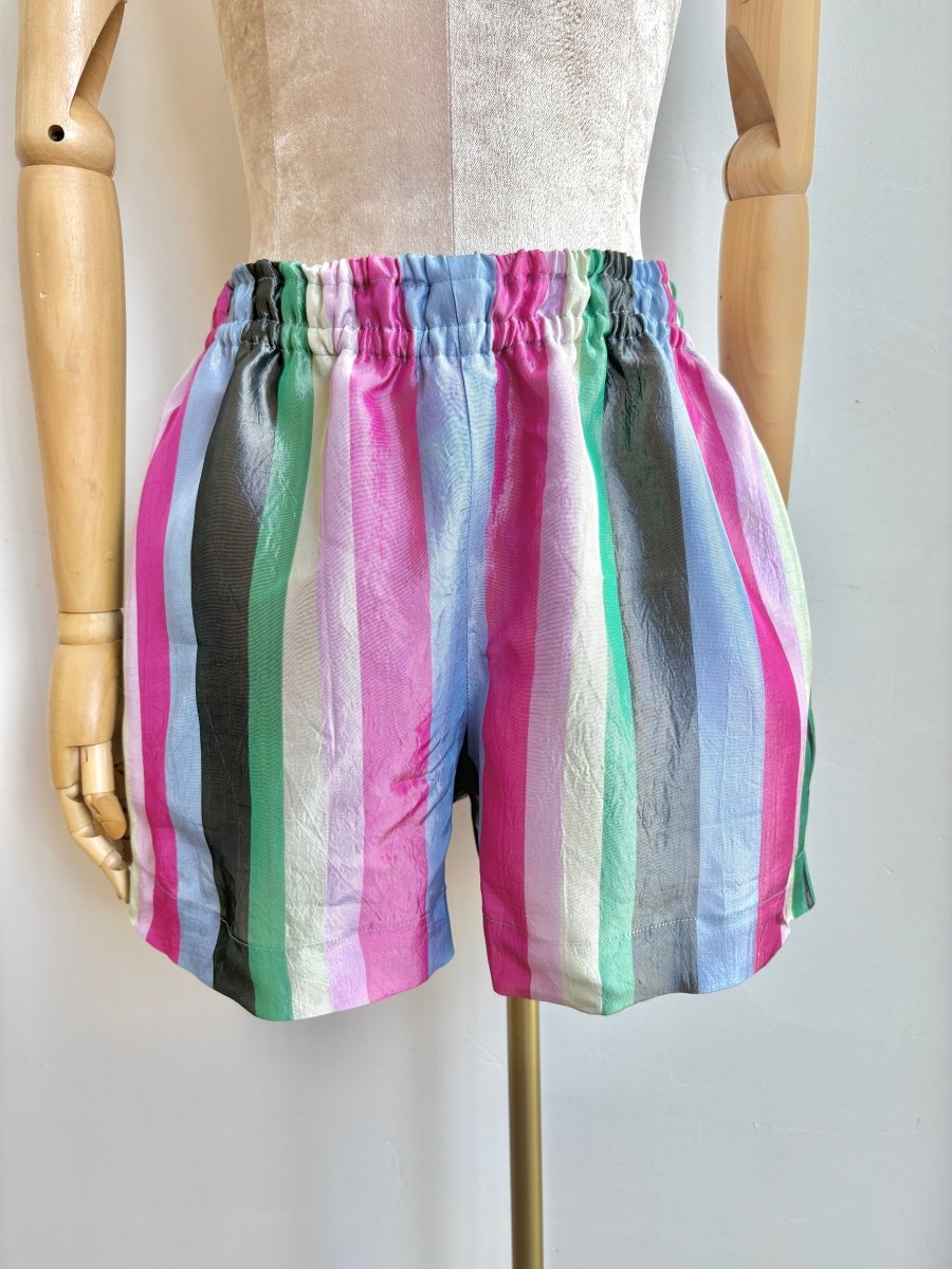 Pink, Black, Green, Cream & Blue Stripe Town Shorts - Made X Hudson