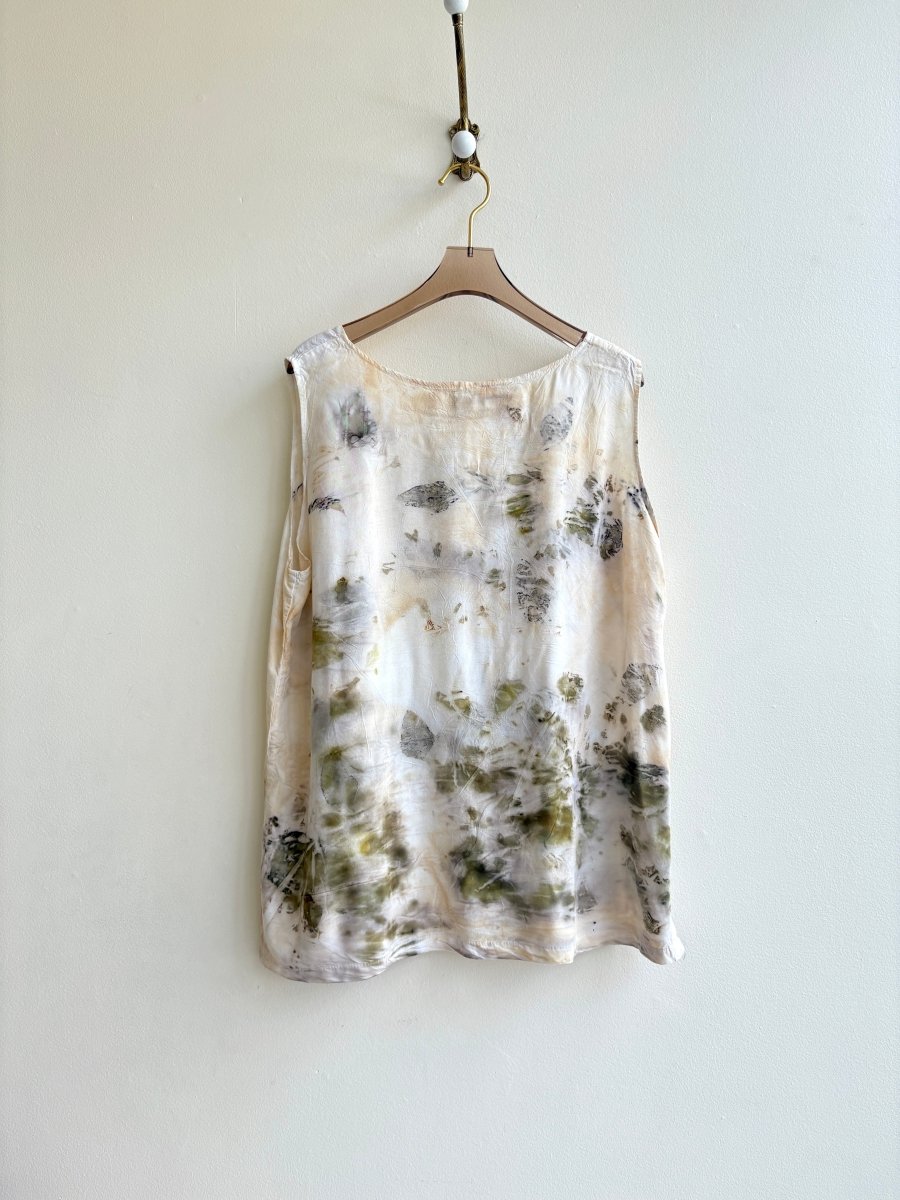 Eco Printed & Plant Dyed Sleeveless Shirt w/ Leaf Print (Reworked) - Made X Hudson