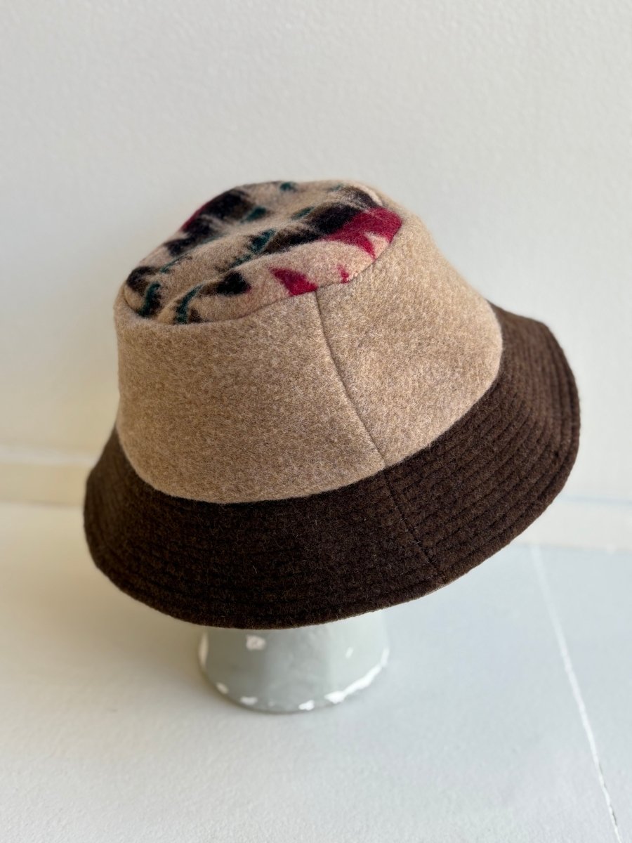 Brown & Neutral Deadstock Wool Bucket Hat w/ Green, Red, Brown, Neutral Top - Made X Hudson