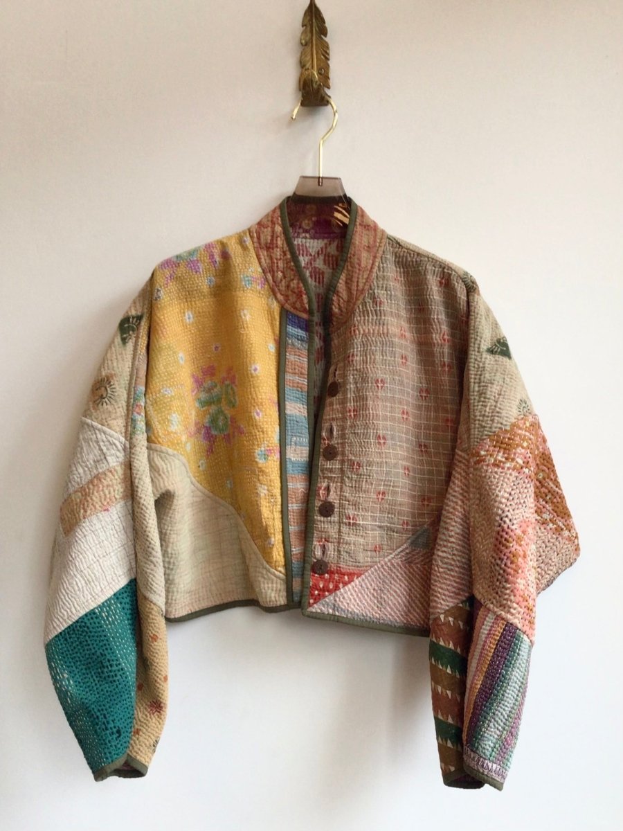 Reversible Kaira Quilted Cropped Jacket in Colors Mauve, Yellow, Teal, Tan, Orange & Soft Pink, Purple, Tan - Made X Hudson