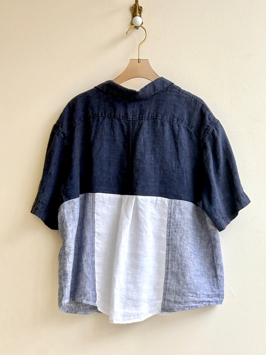 Three Tone Everyday Button Down Short Sleeve Top (Reworked) - Made X Hudson