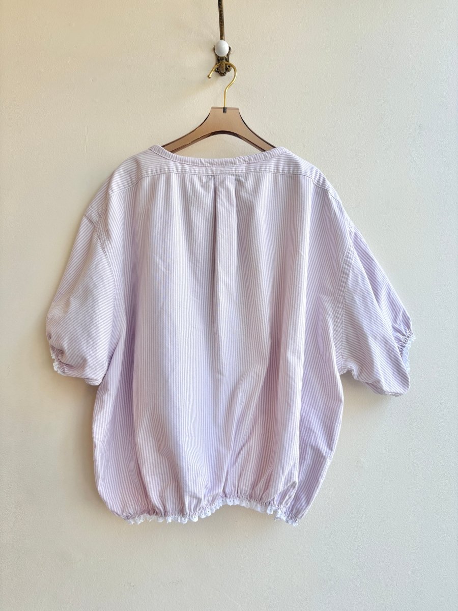 The Henry Top | Light Violet Stripe Cap Sleeve with Smocked Waist & Eyelet Trim (Reworked) - Made X Hudson