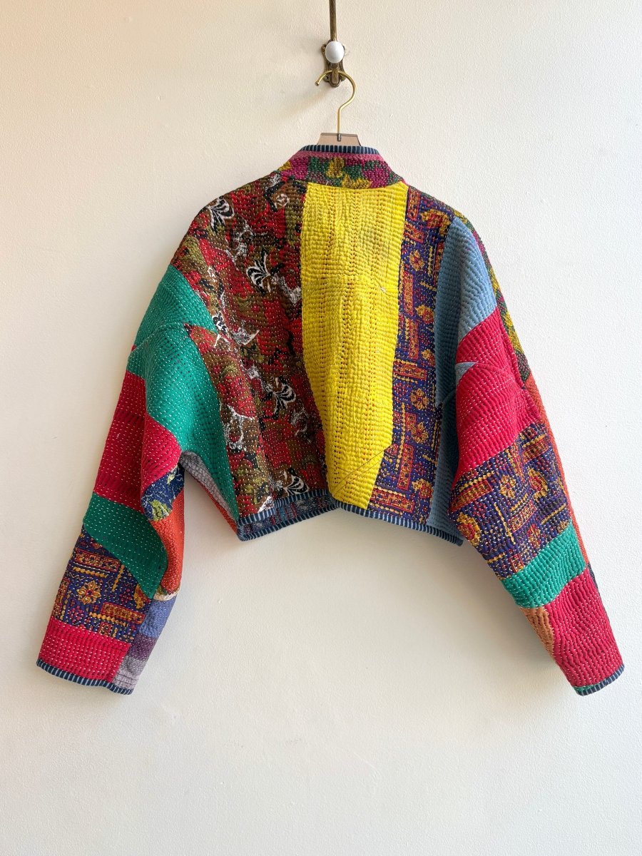 Reversible Kaira Quilted Cropped Jacket in Colors Ocher, Midnight, Violet & Citron, Copper, Red Patchwork - Made X Hudson