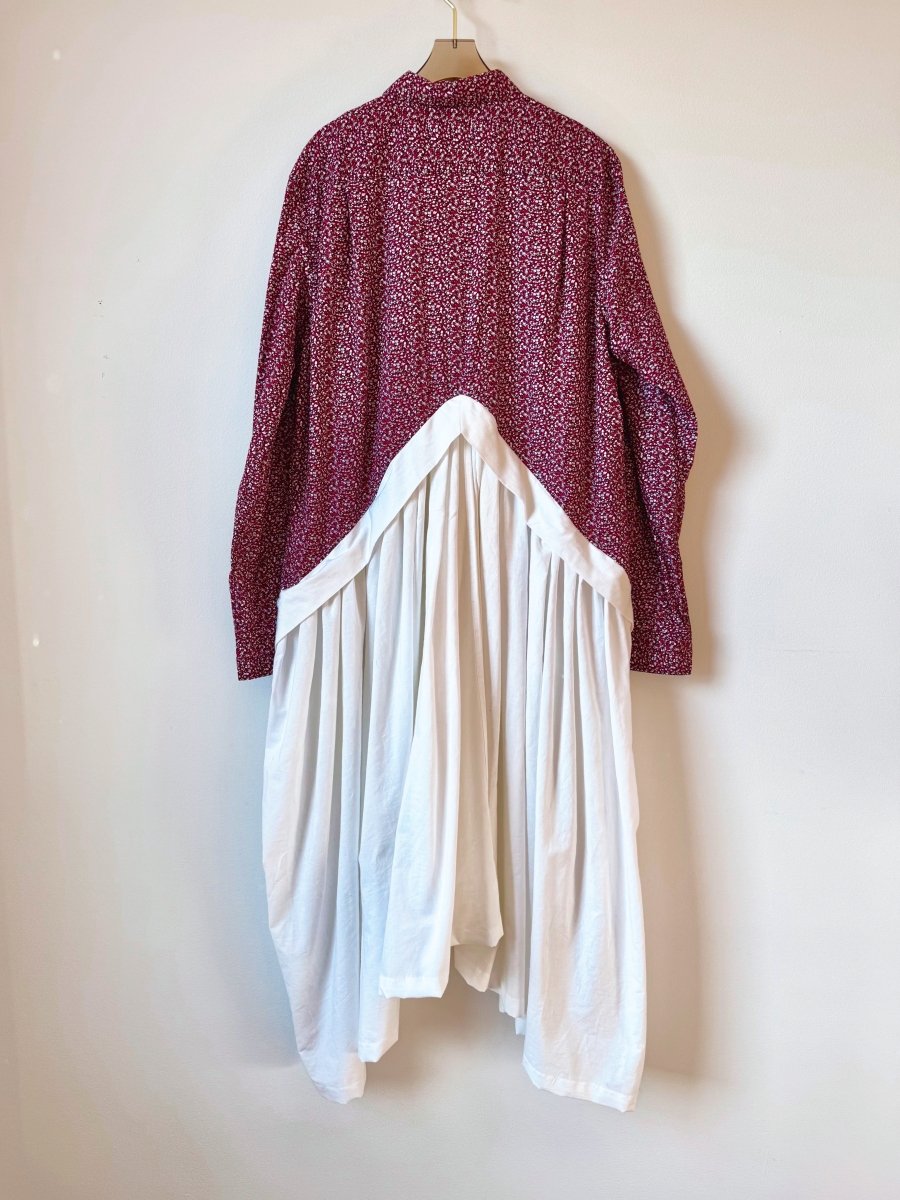 V - Line Shirtwaist Dress in Cranberry, White & Black Abstract Print & White (Reworked) - Made X Hudson