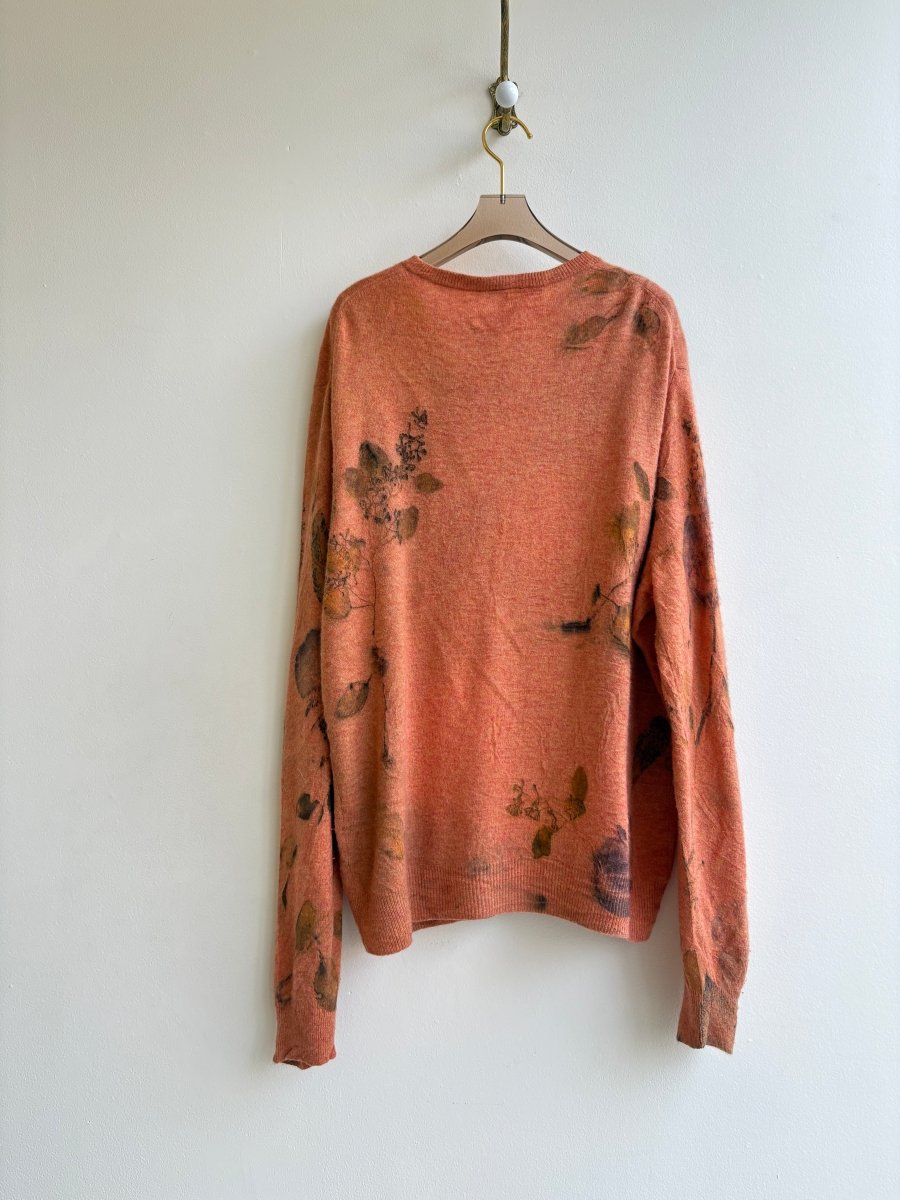 Orange Cashmere Eco Printed V - neck Sweater (Reworked) - Made X Hudson
