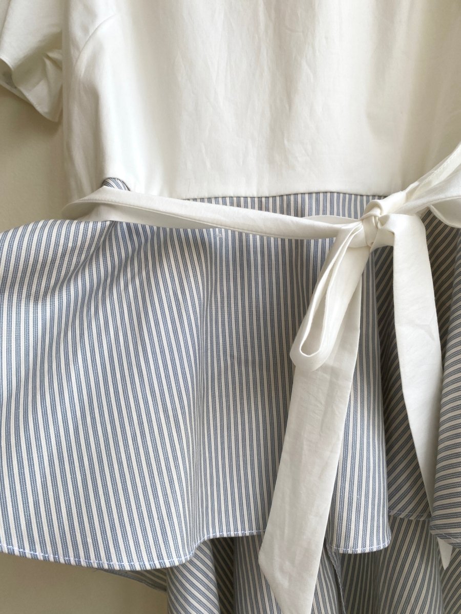 White and Blue Pinstripe Peplum w/ Belt - Made X Hudson