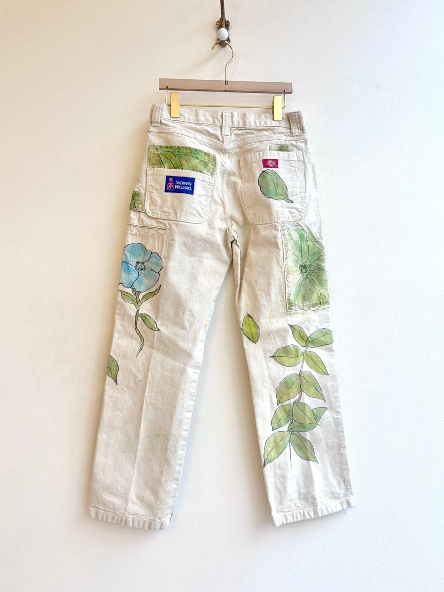 Blue Floral & Green Eco Printed, Painted & Hand Drawn Pants (Reworked) - Made X Hudson