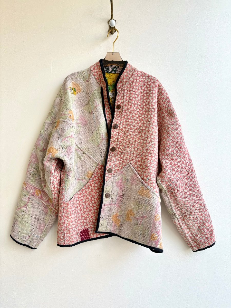 Reversible Ladhiya Quilted Jacket in Colors Black, Red, Blue, Yellow, Floral Patchwork & Peach, Orange, Blush - Made X Hudson