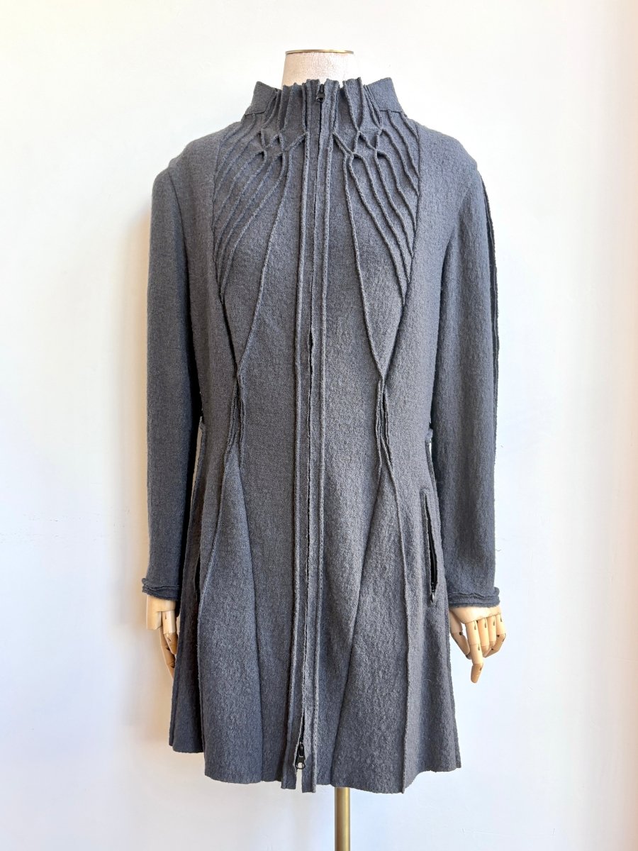Vilma Mare | Slate Grey Wool Jacket with Sculptural Pleating (Vintage) - Made X Hudson