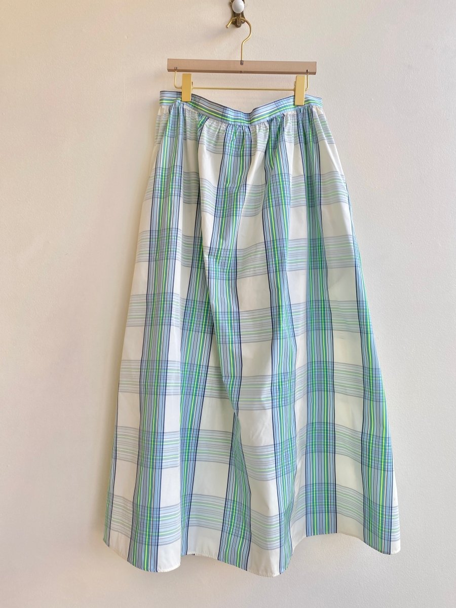 AKRIS | Plaid Skirt in Neon Yellow, Teal, Blue, & White (Vintage) - Made X Hudson