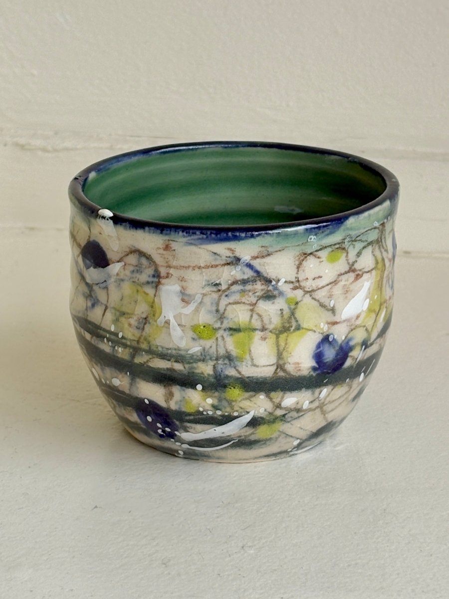 Teal, Navy, Cream & Highlighter Yellow Glazed Interior Decorative Vase (Multiple Styles) - Made X Hudson