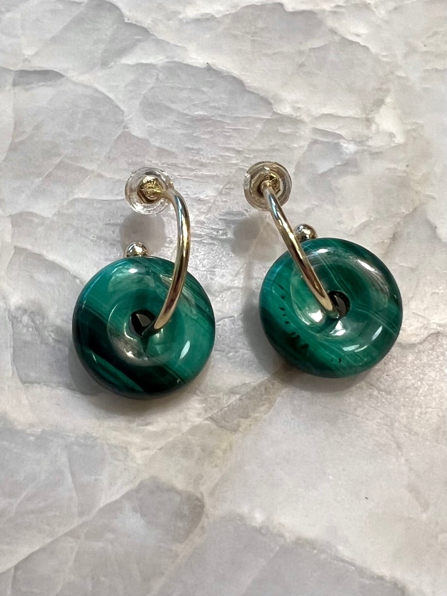14k Gold Filled Green Malachite Two - in - One Hoops (Vintage) - Made X Hudson