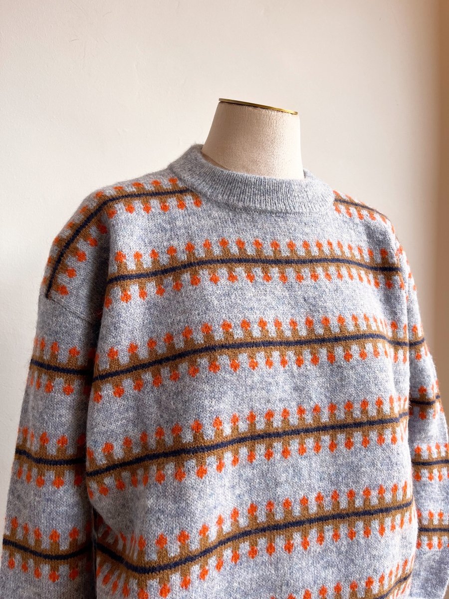 Cornflower + Orange | Vera Fairisle Crew Sweater (Multiple Sizes) - Made X Hudson