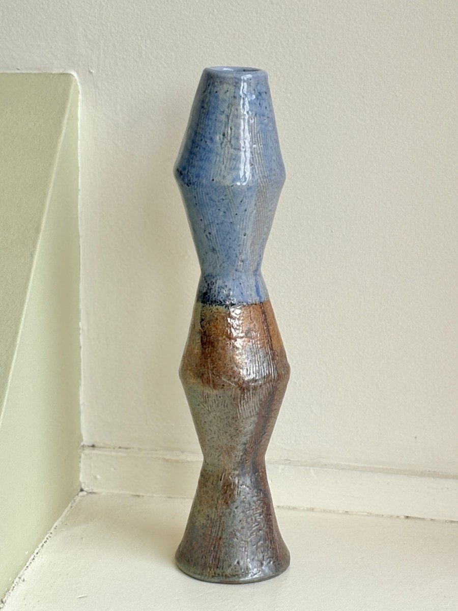 Pale Blue & Bronze Glazed Tall Interior Decorative Vase - Made X Hudson