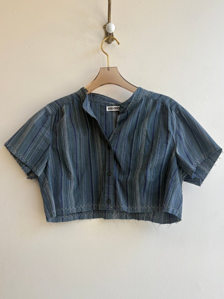 The Valley Shirt in Vintage Ocean Teal Stripe (Reworked) - Made X Hudson