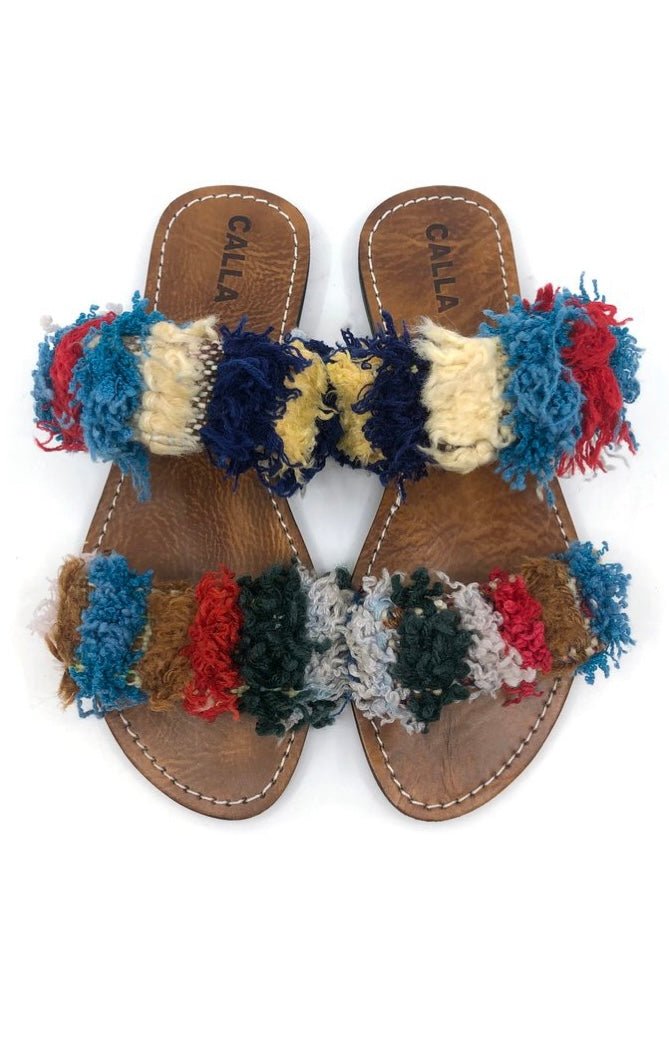 Hali Sandals “Jaysha” In Colors Olive, Pale Blue, Red, & Cream (Size 41) - Made X Hudson