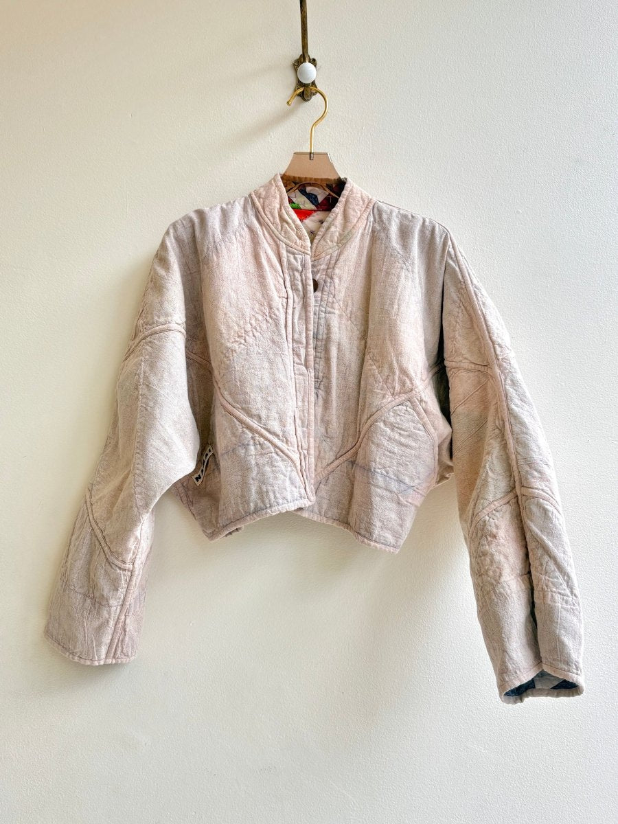 Reversible Suzani Quilted Cropped Jacket in Colors Ecru & Cream, Purple, Pink, Yellow, Brown, Orange - Made X Hudson