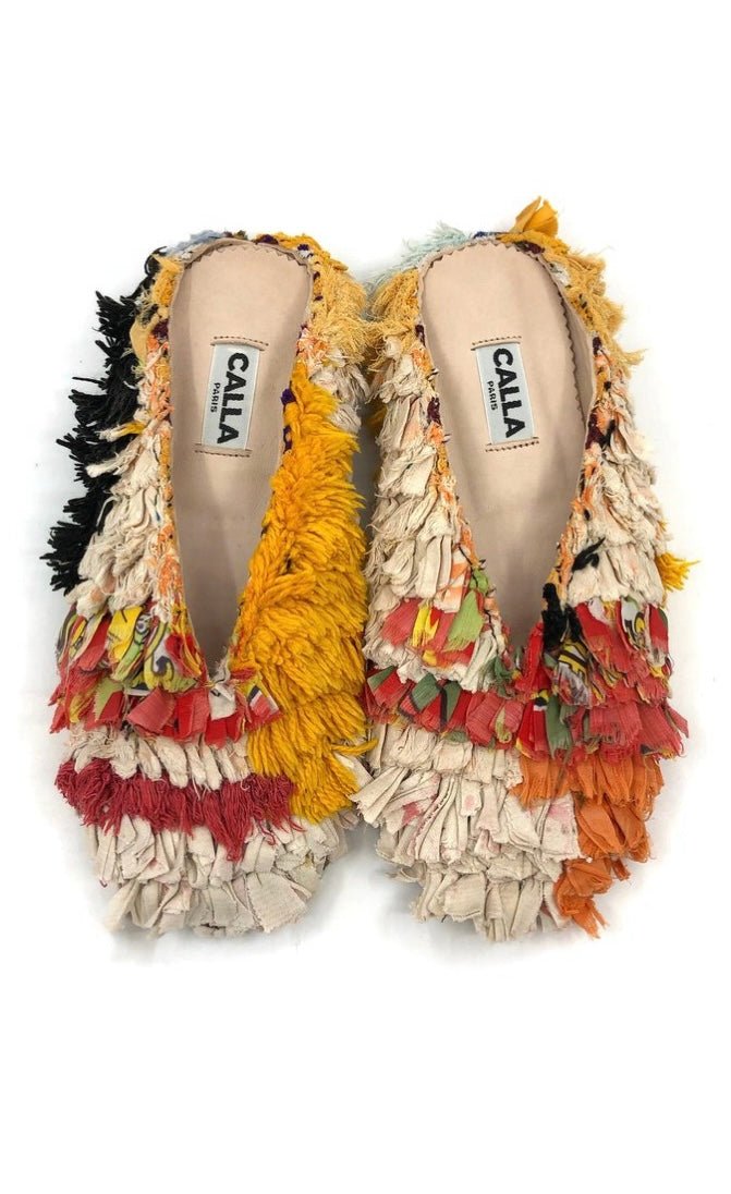 Aili Babouche “Tamara” Mules In Colors Orange, Red, & Cream (Size 39) - Made X Hudson