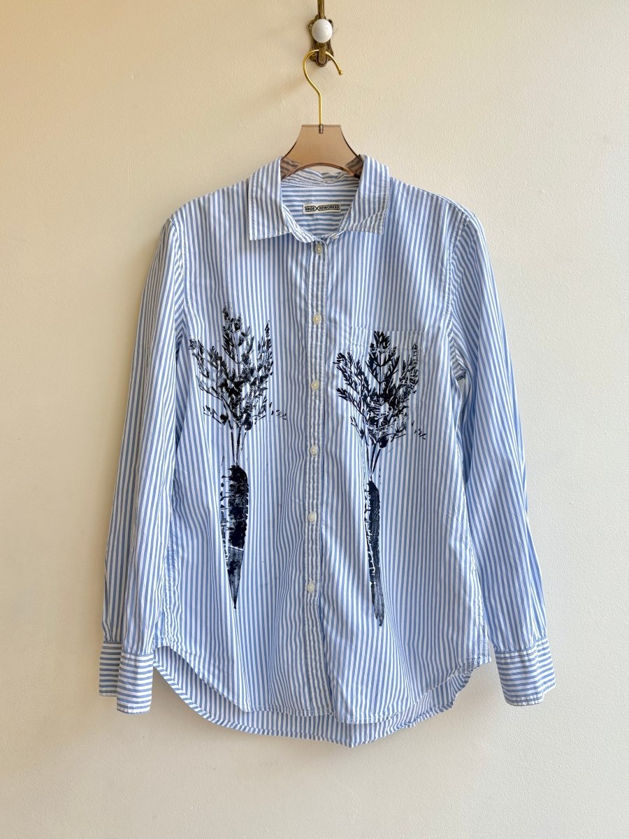 Pale Blue & White Stripe Carrot Print Shirt (Reworked) - Made X Hudson