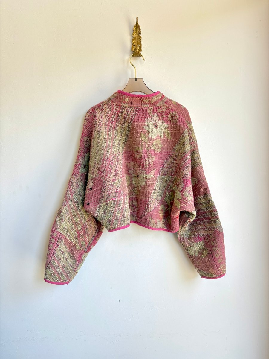 Reversible Kaira Quilted Cropped Jacket in Colors Pale Pink, Neon Yellow, Fuchsia Pink & Slate, Neon Yellow, Neon Pink - Made X Hudson