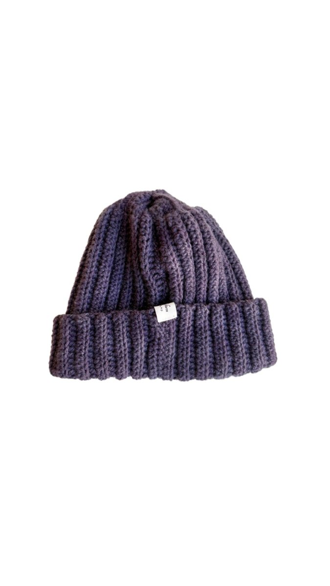 Hand Crochet Wide Cuff Beanie in Damson Plum - Made X Hudson