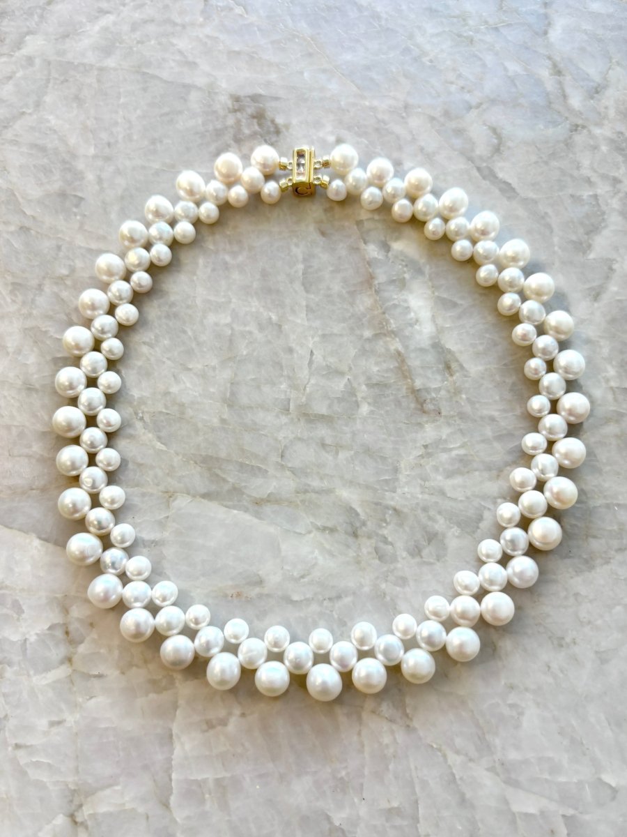 Triple Baroque Pearl Choker 16" Necklace 18k Gold Fill Closure - Made X Hudson