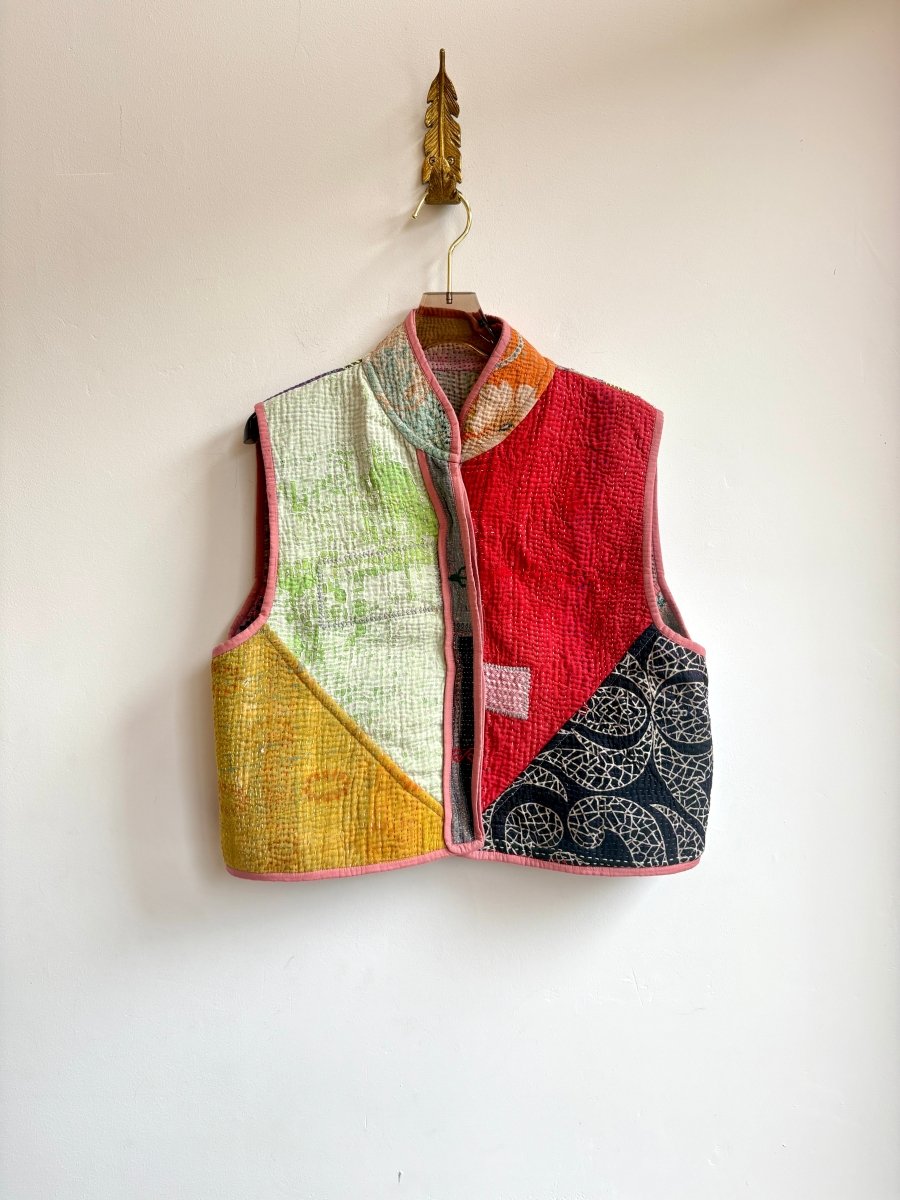 Reversible Kaira Quilted Cropped Vest in Colors Rose, Pale Blue, Lavender & Red, Lime, Purple - Made X Hudson