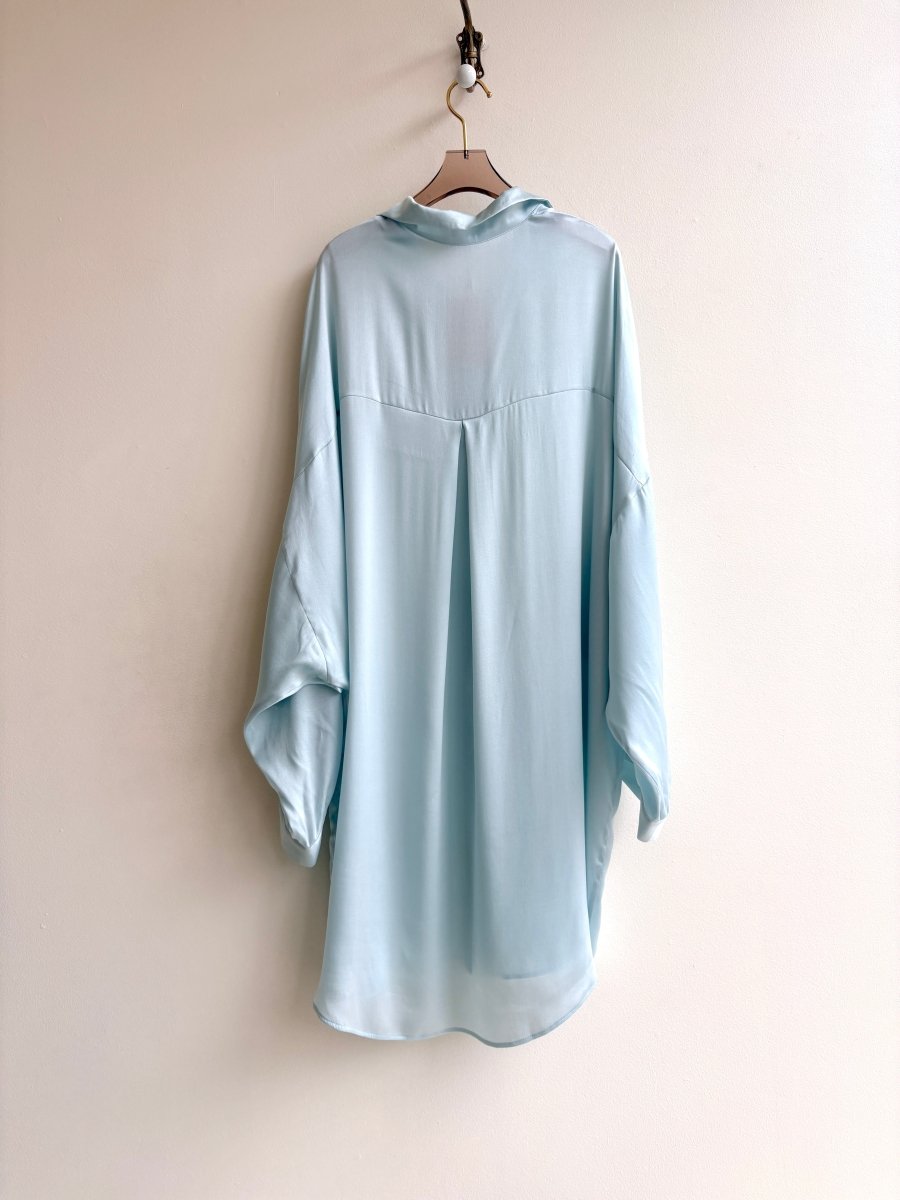 Silk Button Down Long Shirt in Soft Aqua - Made X Hudson
