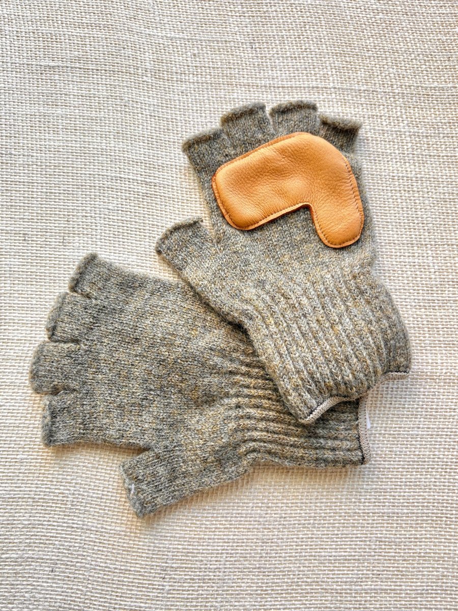 Fingerless Wool Gloves w/ Leather Palms | Men’s (Multiple Colors) - Made X Hudson
