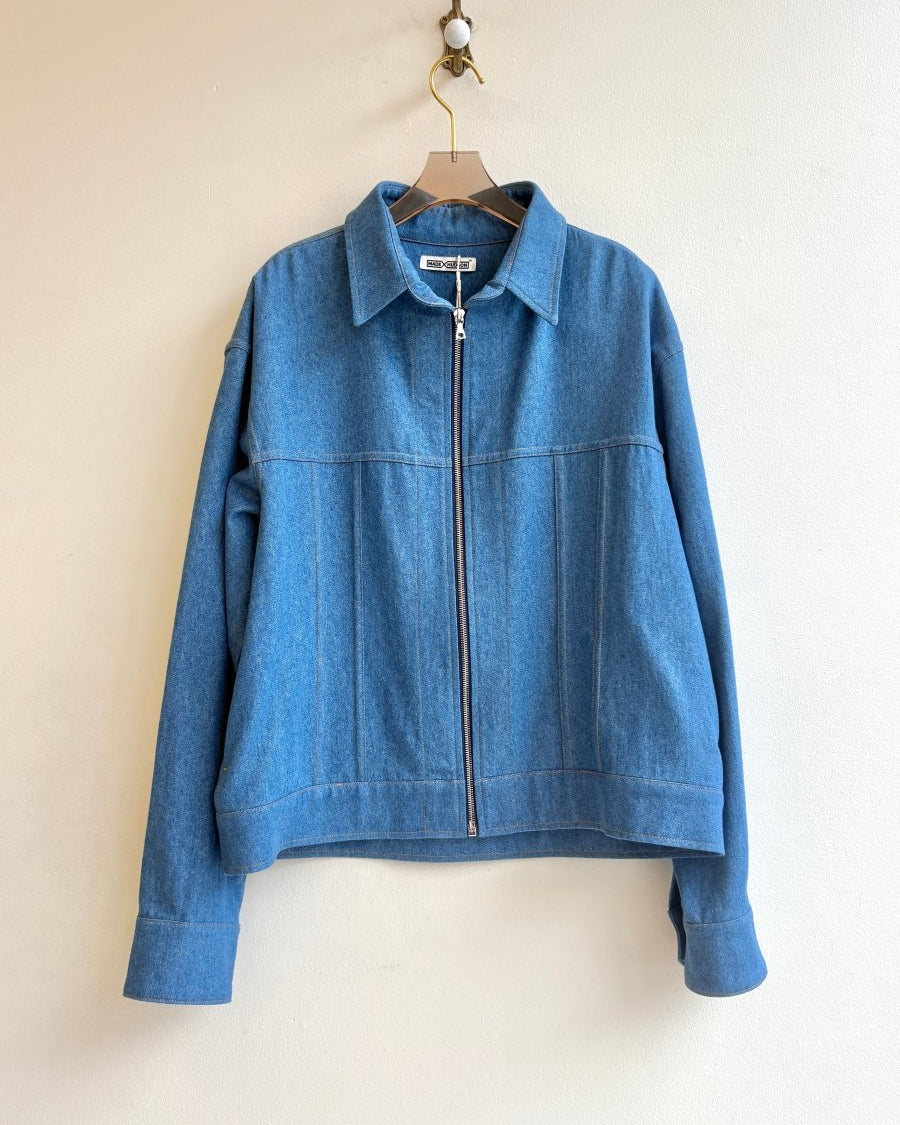 Light Denim Zip - up Leisure Jacket w/ Gold stitching - Made X Hudson