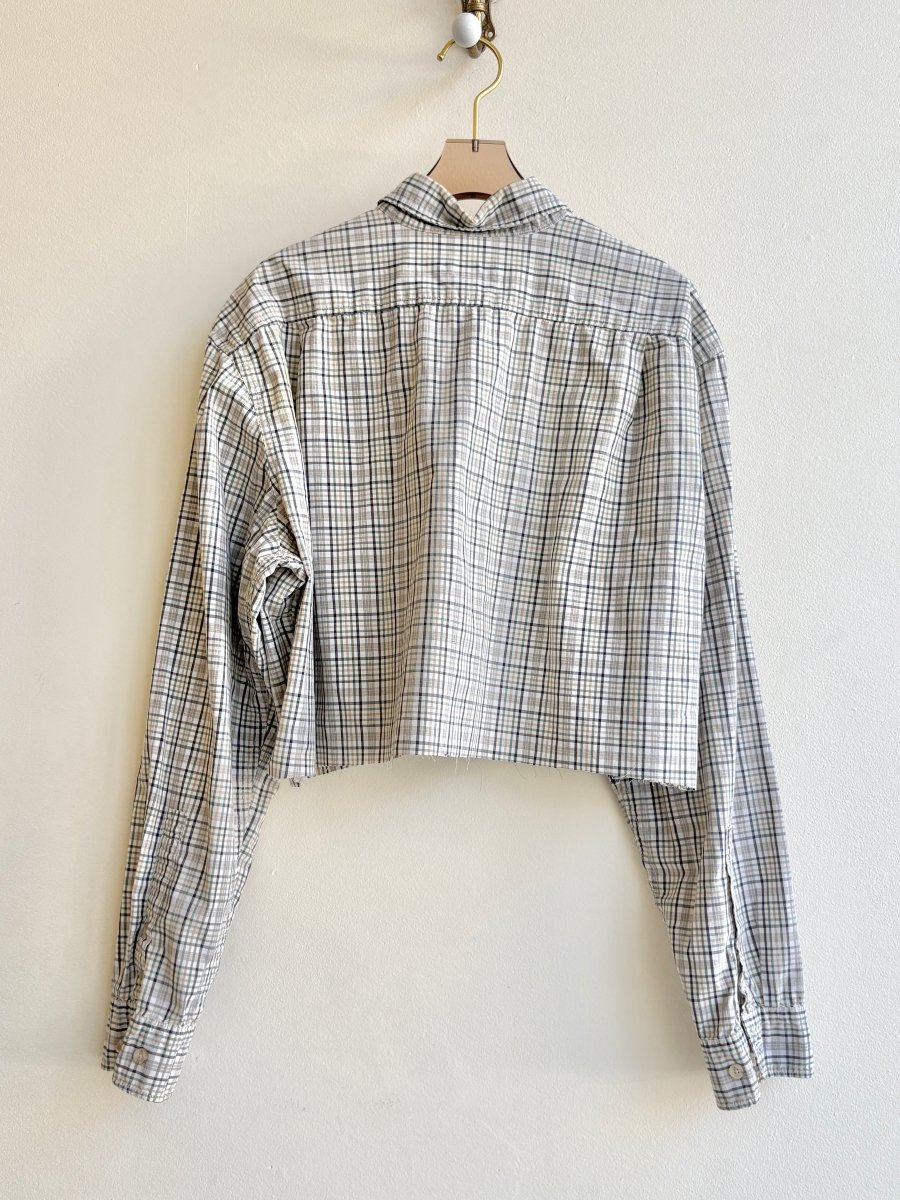 Sage Green Plaid Embroidered Black Hearts Cropped Annette Top (Reworked) - Made X Hudson