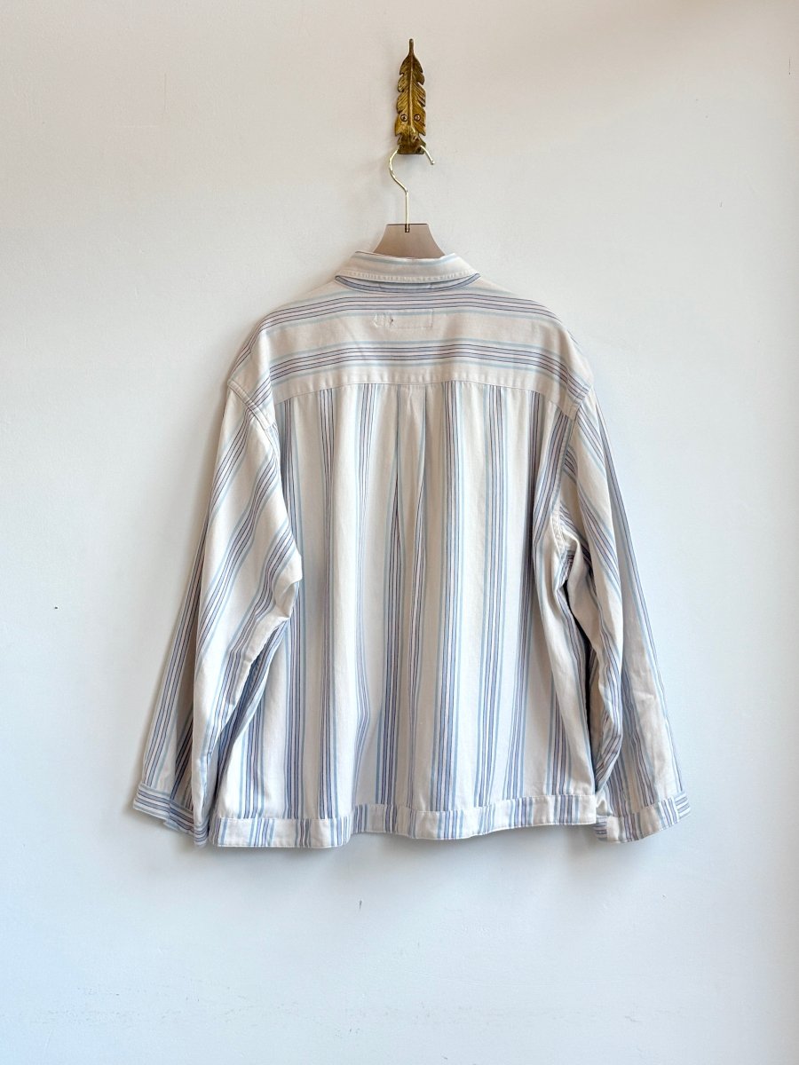 White w/ Light Blue & Red Stripes Denim Shirtjacket (Reworked) - Made X Hudson