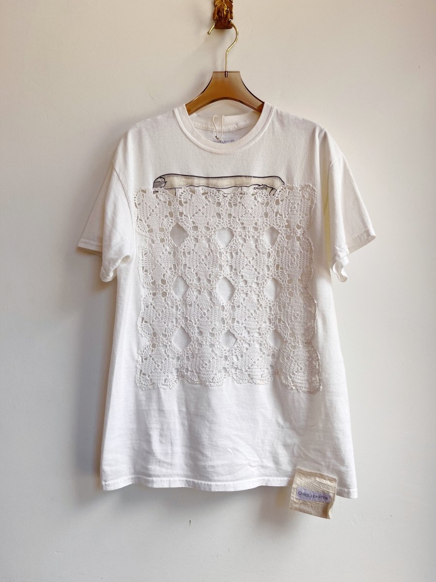 White Rectangular Doily Appliqué Block Tee (Reworked) - Made X Hudson