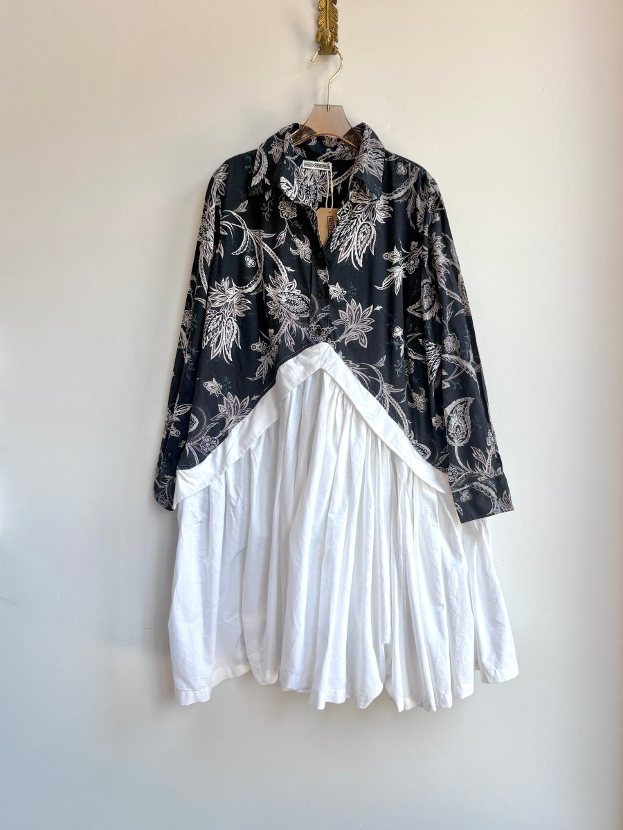 V - Line Shirtwaist Dress in Black, Brown & Ivory Paisley & White (Reworked) - Made X Hudson