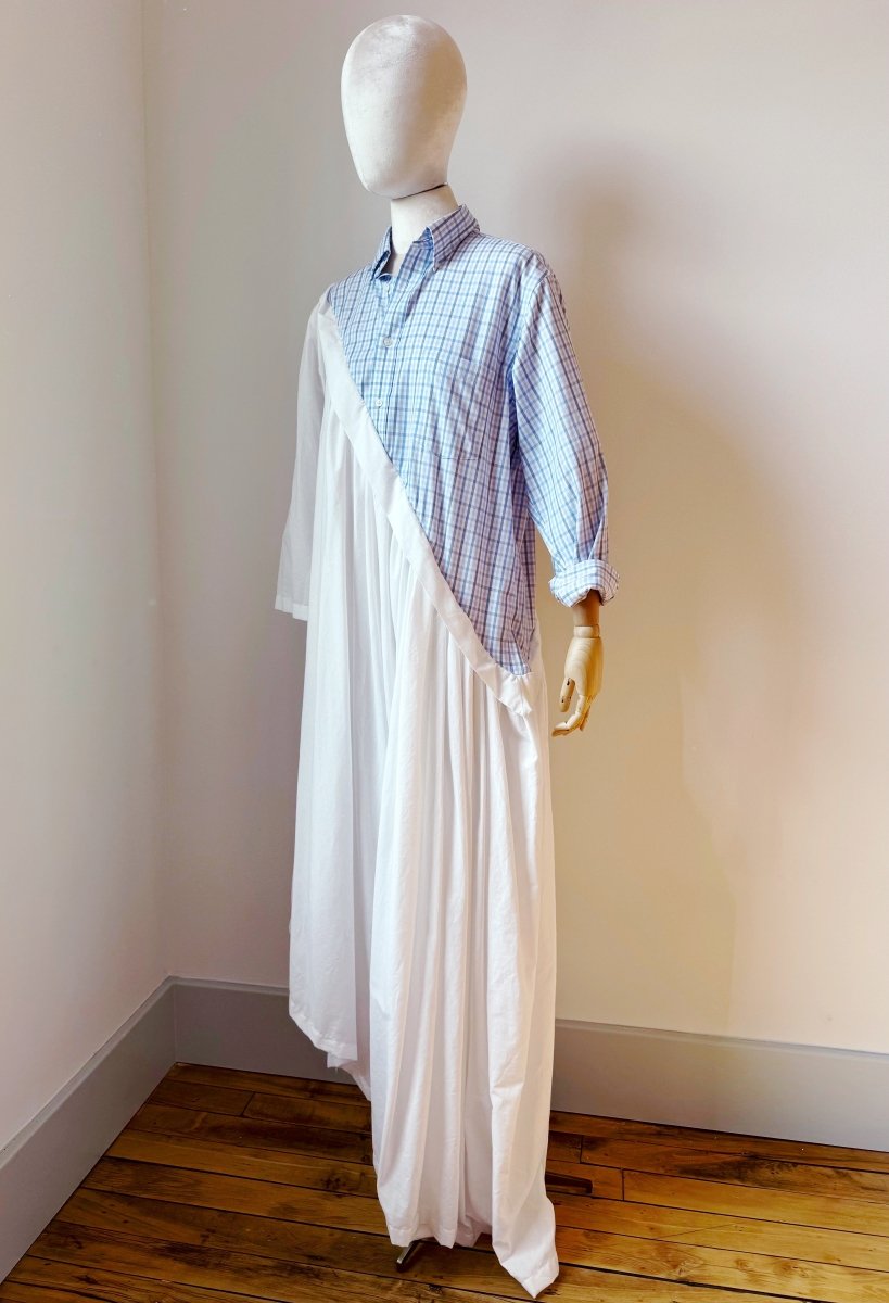 Asymmetric Shirtwaist Dress in Blue & Navy Plaid & White (Reworked) - Made X Hudson