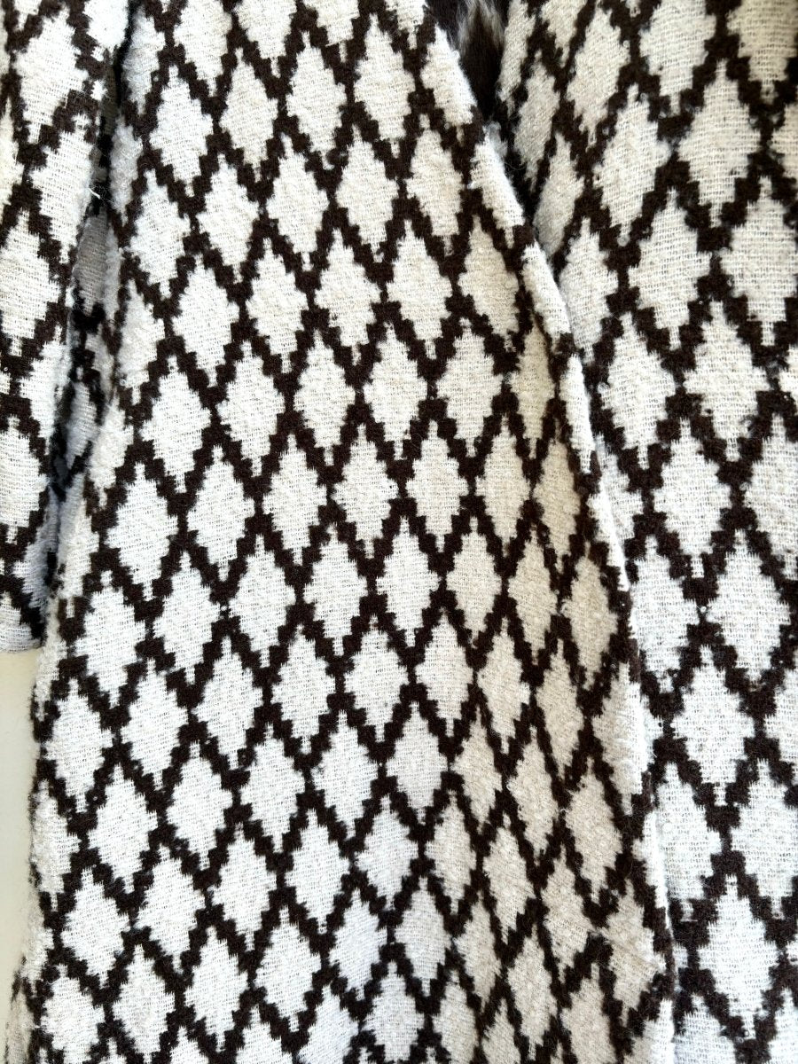 Brown/Ivory Diamond Pattern Wool Blend Duster w/ Snap Closure - Made X Hudson