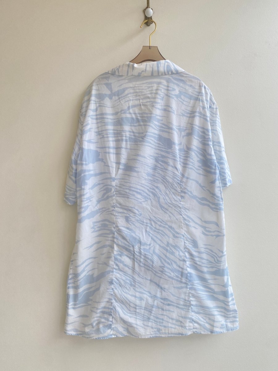 VERSACE Classic V2 | White & Pale Blue Tiger Print Button Up Top (Vintage) - Made X Hudson