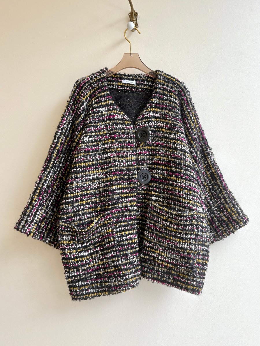 Black, Yellow, and Magenta Woven Dolman Sweater Jacket - Made X Hudson