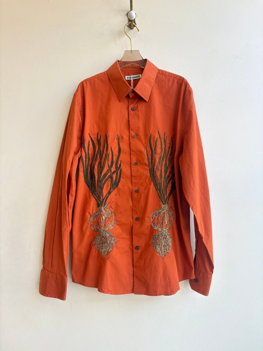 “Lively” Rust with Gold Embroidered Spring Onion Shirt (Reworked) - Made X Hudson