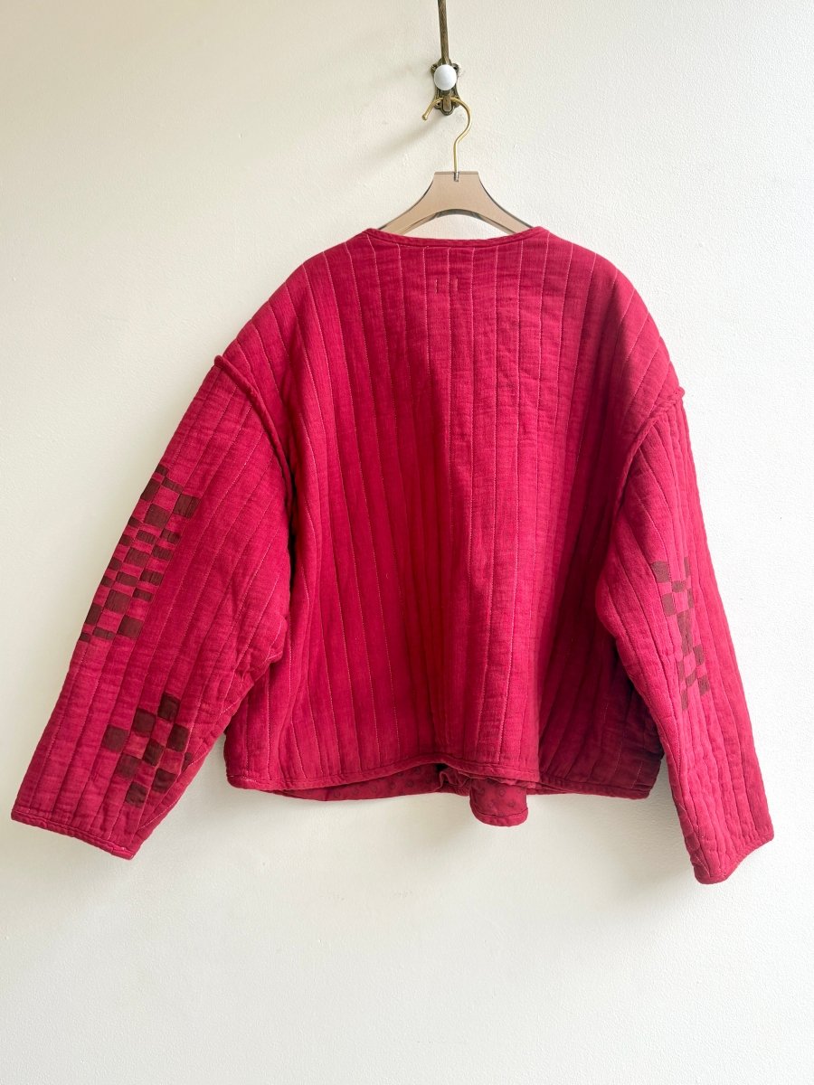 Overshot Pattern Quilted Coat in Crimson | Hand Painted (Reworked) - Made X Hudson