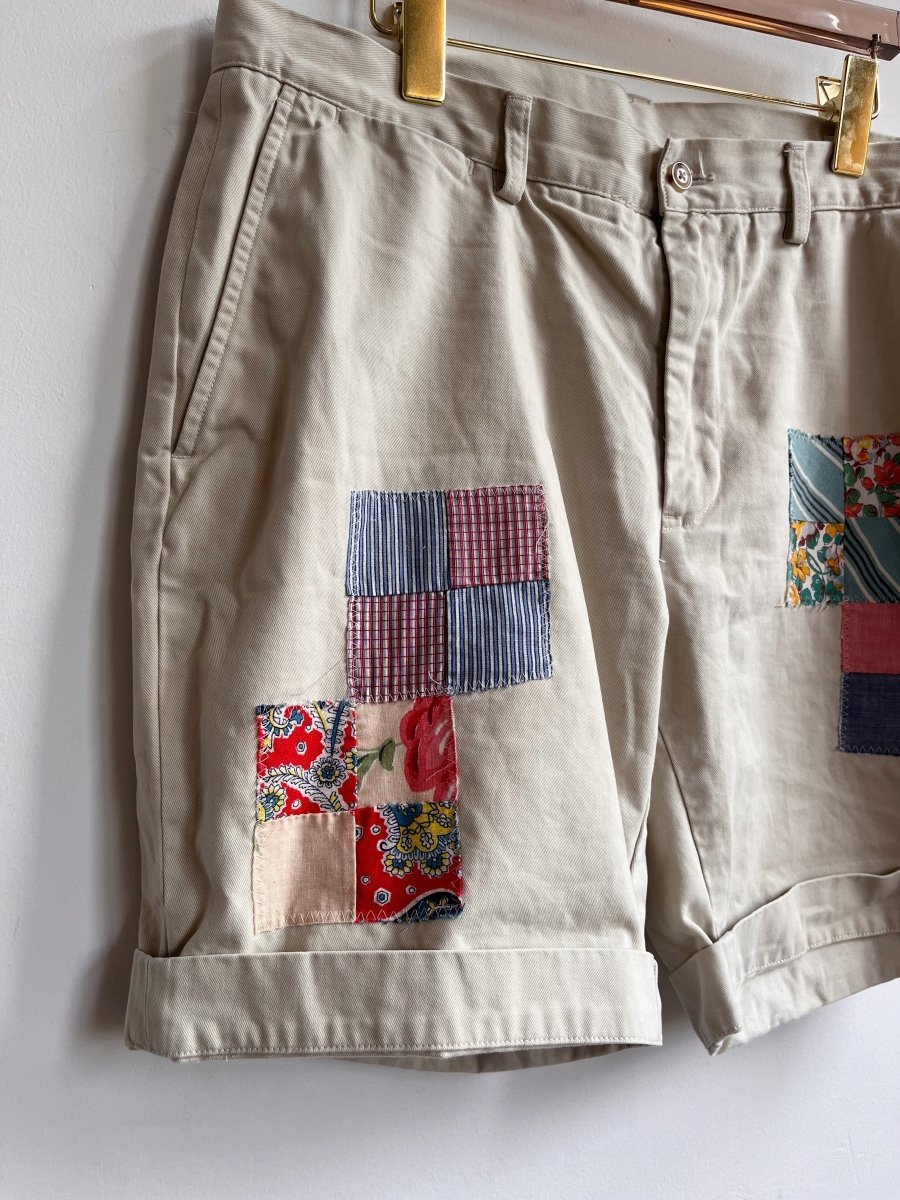 Quilted Patch Applique Cream Khaki Shorts (Reworked) - Made X Hudson