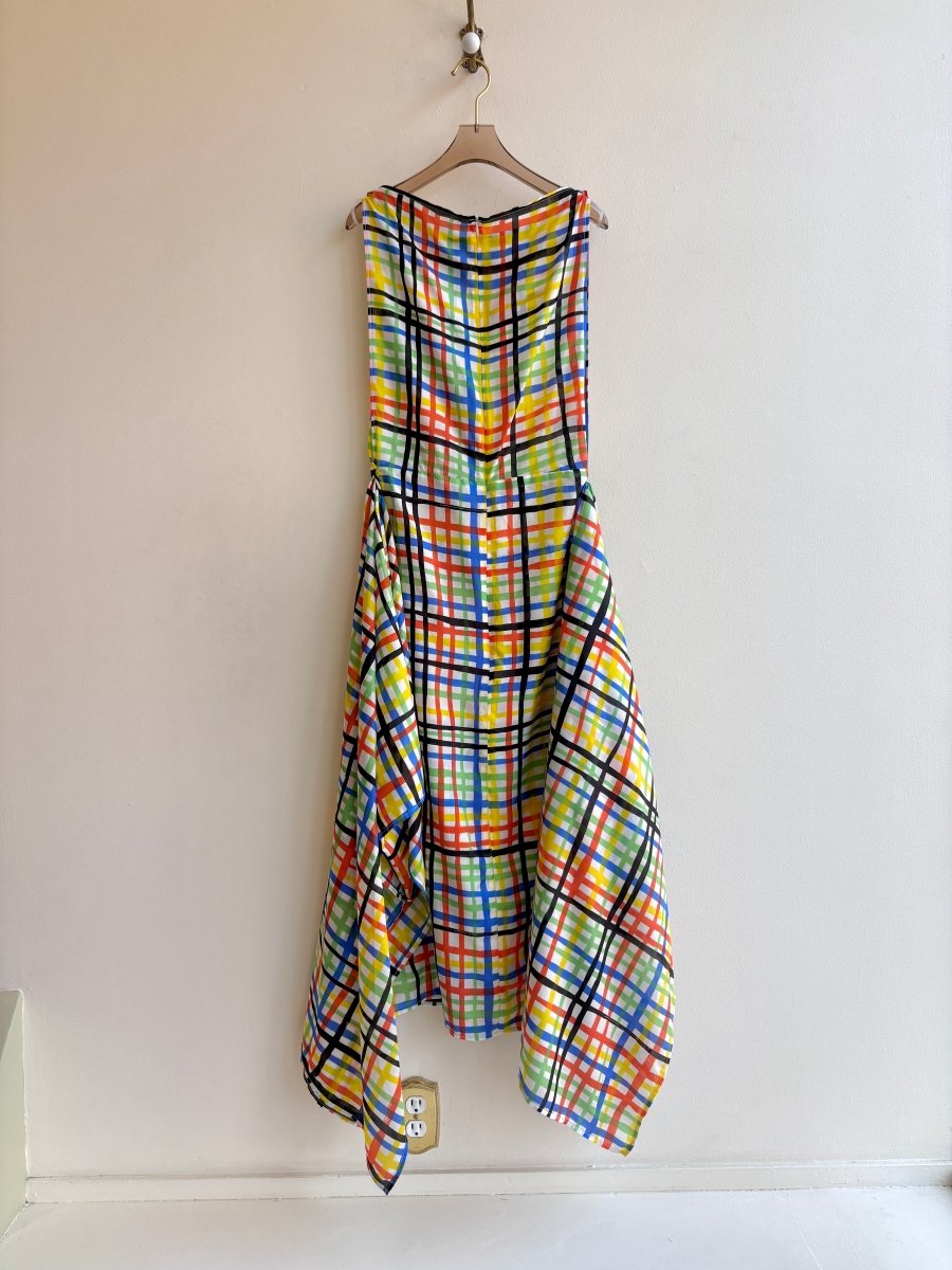 Zero-Waste Dress in Silk Black and Multi Color Plaid - Made X Hudson